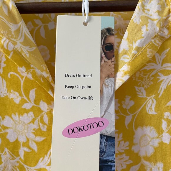 Women's Dokotoo Black Dress Lantern Sleeve Tie Size Medium New Tie front floral - Picture 7 of 9